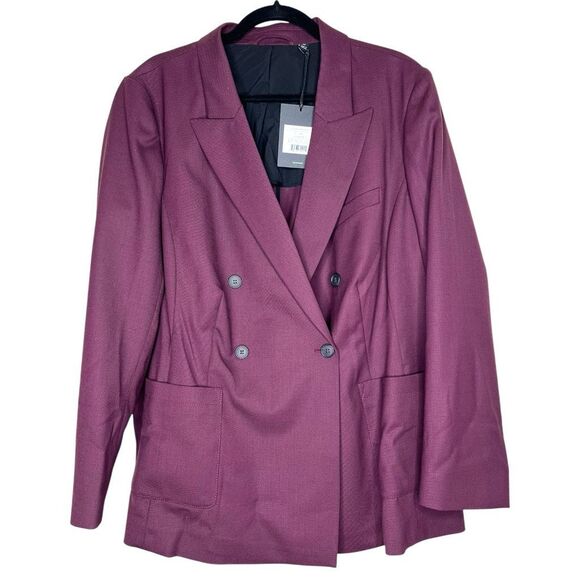 NEW Away The Roundtrip Blazer Women’s 2X Wine Wool Blend Double Breasted Jacket - Picture 1 of 9